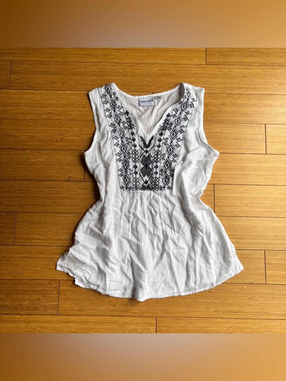 Raya Sun white boho cotton linen embroidered tank top